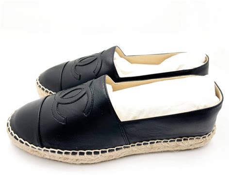 chanel black leather espadrille flats|authentic chanel espadrilles for sale.